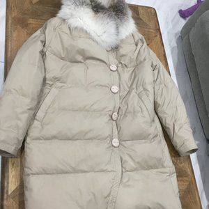 ERMANNO SCERVINO Down Quilted Coat IT46 US10 XL Fox Fur Made in Italy New